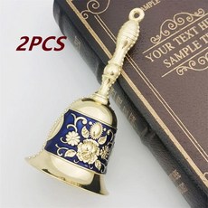 핸드 크랭크 벨 레트로 아연 공예 웨딩 장식 알람 학교 교회 교실, 17. Blue and gold-2pcs / A...., 1개