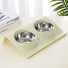 DFMEI 現貨不鏽鋼寵物碗糖果色斜坡護頸雙碗可拆卸防濺防滑狗狗貓貓食具, 1個, 綠色:小號