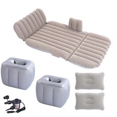 汽車後排充氣床墊：轎車休旅車通用，車內後座睡墊，旅行氣墊床，露營車床，休旅車車床，汽車床墊, 3/7分植絨灰色