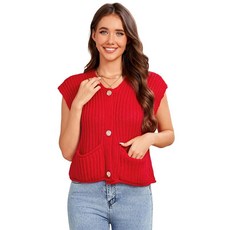 Women's Sleeveless Casual Cropped Chunky Knit Cardigan Button Down Crochet Sweater Vest Tops with