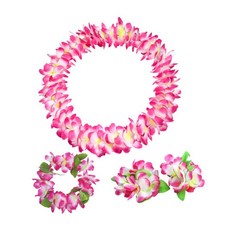 YSSHOP 하와이안 레이 세트 인조 꽃 여름 목걸이 머리띠 손목 장식 화환 화환 여성용 웨딩 풀 비치 무대 쇼, ABS 천, 분홍색