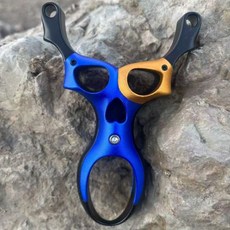 【輕量便攜】新款單卡外星人二代鬼臉閉口扣指扁皮彈弓, 1個, 藍色裸弓