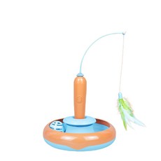 福媽寵物 貓玩具 電動逗貓玩具 貓咪玩具 逗貓轉盤 貓自嗨玩具 互動玩具 逗貓神器, 撞色橘（需自備2顆4號電池）, 1個, 詳見說明