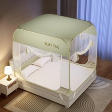 HYPZHA 蒙古包蚊帳 兒童家用臥室防蚊加密帳紗三開門, 若草綠 三開門全底 A類防塵頂款