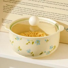 陶瓷泡麵碗 帶蓋 蘭鈴花釉下彩, 1個, 蘭玲花 帶蓋泡麪碗