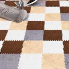 바닥 퍼즐 매트 두꺼운 층간소음 베란다 놀이방 퍼즐 매트 방지 거실 사각 뽀글이 집들이 카페트 주방 캠핑, 베이지 2개입