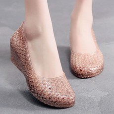 ROYALBELLE 여성 수지 젤리 웨지힐 샌들 통굽 투명 펀칭 디자인 캐주얼 통기성 데일리 젤리 샌들