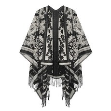 Urban CoCo 여성용 프린트 태슬 오픈 프런트 판초 케이프 랩 숄 시리즈 12-블랙 One Size 142283, 시리즈 18-블랙