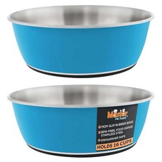 Master Pet Supply 미끄럼 방지 고무 베이스가 있는 스테인리스 스틸 강아지 그릇 2개 세트(각 473.2ml(16온스)) - 피스타치오 - 소형 중형 대형견 및 고, 16 Cups (128 oz) 2 Pack, 트루 블루