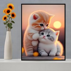 상덕 보석십자수 DIY 키트 캔버스형 액자40 x 50cm, 1개, 귀여운 고양이 40*50CM