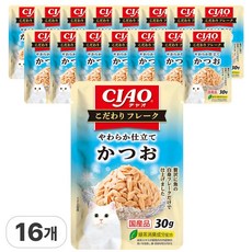 이나바 챠오 프리미엄 플레이크 고양이 간식 파우치, 16개, 30g, (IC-508) 가다랑어