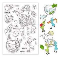 1개 DIY 스크랩북 사진 앨범 장식 카드 제작용 PVC 플라스틱 스탬프 개미 패턴 스탬프 시트 16x11x0.3cm, 투명색