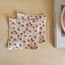 플라워 거즈면 패브릭컵받침 티코스터, 2개, 빨강장미코스터