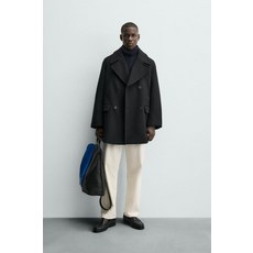 ZARA 더블 브레스트 포켓 하프코트 - 블랙 542270