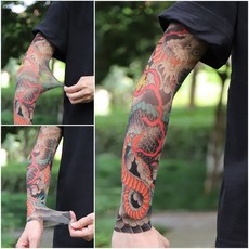 大邱紋身袖套 買12送2 刺青男女通用 戶外運動 防紫外線超薄無痕冰涼感袖套, 1個, 52.盤龍(袖套)-單隻手臂