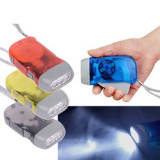 手壓發電LED手電筒，免電池，緊急照明，防滑開關，附掛繩, 1個