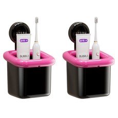 유포유 엠토이 무타공 흡착 칫솔통 DD2455, 2개, 블랙 + 핑크