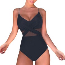 Generic 업 수영복 하이 모노키니 푸시 허리 정장 랩 목욕 여성, Black - 2024 Independence Day, Medium, 1개