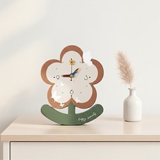 사시한사 플라워 무소음 탁상시계 인테리어 시계 이쁜 탁상용 시계, 산뜻한 갈색