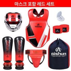 카프킥 미트 로우킥 레그킥 복싱 장비 두꺼운 보호대, 마스크 포함 7개 세트 레드, XS