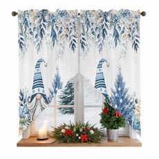 크리스마스 커튼 스웨그 밸런스 겨울 눈송이 실버 나뭇잎 난쟁이 블루 로드 포켓 주방 휴일 창문 장식 장식용 1쌍 너비 71.1cm x 길이 91.4cm28 36인치 1552