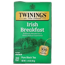 Twinings 아이리쉬 브렉퍼스트 티 견고하고 맛있는 카페인 홍차 티백 개별 포장 20개, 1개, 40g, 20개입