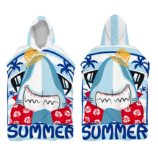 成人毛巾衣 大尺碼 超細纖維吸水連帽浴巾斗篷 潛水/游泳/海邊適用, 【加大款100x120cm】大白鯊【超細纖維】, 1個