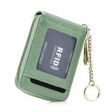 AurexaFashiON 온 여성용 천연 가죽 ID 카드 케이스 미니멀리스트 지갑 열쇠 고리 포함 RFID 차단 12 신용 카드 홀더 지갑. #1 블랙 진짜 가죽 신용 카드
