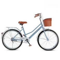 클래식 여성용 자전거 동네 마실용 바구니 자전거 24 26인치, 1개, 170cm, E_블루 [싱글기어] 블랙 에어타이어 24인치