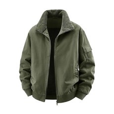 Eisctnd 남성용 겨울 셰르파 안감 봄버 재킷 지퍼 포켓이 있는 튼튼하고 따뜻한 플리스 코트 아미그린 엑스라지 131966