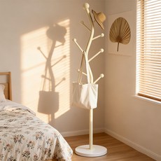 Veralool 철제 미니 스탠드 옷걸이 행거 튼튼한 원판형 인테리어 모자걸이 가방걸이 행거 옷장 30*178CM, 크림화이트