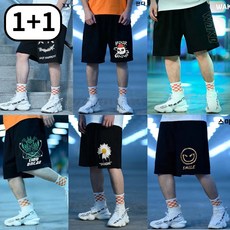 [디블리] 1+1 남녀공용 프린팅 5부반바지 고무줄 허리밴드 쿨링 반바지 운동반바지 트레이닝반바지 운동복