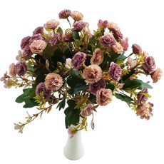 꽃병용 조화 부케 인조 라일락 실크 꽃 수국 장식 4묶음 인조 꽃꽂이 데이지 홈 웨딩 테이블 센터피스 꽃병 파티 야외 장식, 4개, 레드 빈 페이스트