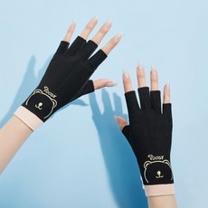 防曬露指手套 夏季騎行防滑透氣, 大熊防曬半指-黑色, 1個