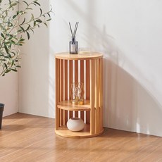 폴앤메이 소르베 원형 2단 원목 수납 협탁, 네츄럴, 1개