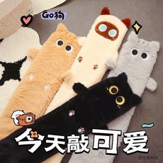 長條注水熱水袋 暖床卡通暖水袋 肚子被窩女生神器 (臺灣出貨), 1個, 卡其色貓咪布套+81cm超長熱水袋,加長81CM【PVC防爆內膽】顏色隨機