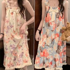 홈웨어 꽃무늬 여름 실내복 가운 프릴 원피스 편안한 잠옷 가슴패드내장형