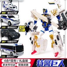 特警巨人四合體套裝咖寶車神玩具變形汽車機器人，台灣熱賣兒童益智玩具, 特警巨人-4合體【5種形態+武器】, 1個