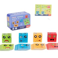兒童玩具親子互動變臉魔方鐵盒百變笑臉魔方兒童表情玩具, 1個, 精巧鐵盒裝+ 72題+16積木
