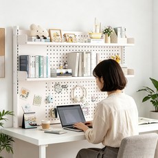 폴라도레 데스크 타공판 선반 3단 책상 정리 다용도 철제 수납 책꽂이, 아이보리