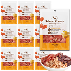 더캣 고양이 마블링 슬라이스 간식, 혼합맛(연어/치즈), 50g, 5개