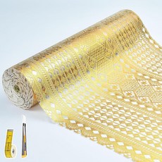 주방 캐비닛용 서랍 및 선반 라이너 비접착식 미끄럼 방지 이중 레이어 PVC 방수 쉬운 세척 드레서 욕실 냉장고용 나이프 줄자(43.2 x 6.1m(17 20피트) 블랙, 골드 레이스 디자인