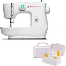 SINGER M1500 재봉틀 57 스티치 애플리케이션 및 보빈 와인더 콤보 | 휴대용 경량 LED 라이트 4단계 버튼홀 액세서리 키트 자동 차단 기능 포함, SINGER M1500 재봉틀, 57 스티치 애플리케이
