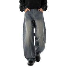 남성용 헐렁한 청바지 루즈핏 와이드 레그 진 스트리트웨어 팬츠 Y2K 카펜터 데님 블랙 빈티지 오버사이즈 진 남성용 블루. S