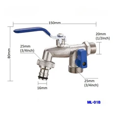 산업용 가정용 관개용 아연 합금 정원 수도꼭지 1개 입구 2개 출구 이중 니플 야외 발코니