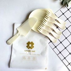 蛋糕紙盤刀叉組 適用於派對餐具，方便衛生，附有盤子、叉子及刀子, 1個, 質感米白【5水滴盤+5叉+1刀】