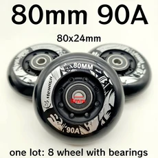 인라인 스케이트 휠 스케이트 휠 블랙 화이트 PU 휠 85A 90A 72mm 76mm 80mm 휠 두께 24mm 8 휠/로트, 03 80mm 90A
