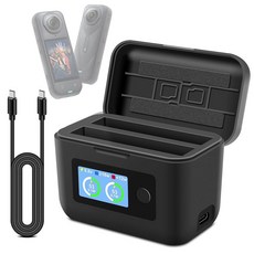 Insta360 X5 액세서리와 호환되는 360 배터리 충전기 LCD 디스플레이가 있는 27W 듀얼 고속 충전 케이스 Insta 배터리용 지능형 양방향 충전기 허브 상태