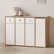 [스티커 한정수량] 퍼니하우스 몬드 가정용 대형 분리수거함 쓰레기통 4칸 탕비실 사무실 재활용 수납장 편의점그거, 오크화이트