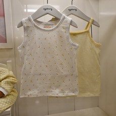 아가방 NC엑스코점 2025신상! 부드러운 터치감! 무형광 면100% 소재굿! 1+1 잔잔한 플라워패턴 나시런닝 +깔끔한 스트라이프 끈런닝! 사계절 유아 런닝! 여아 런닝